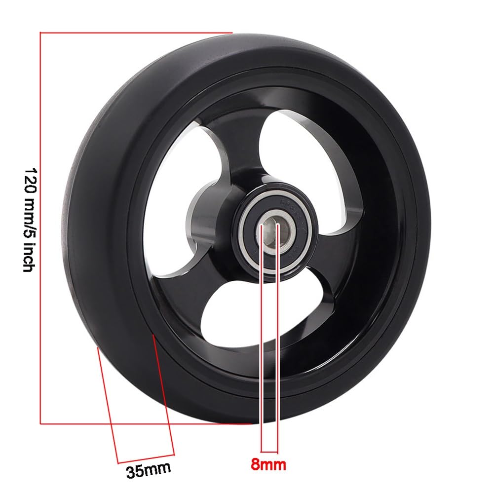 4/5-calowe przednie koło zapasowe do wózka sportowego, pełna opona poliuretanowa, niepneumatyczna, antypoślizgowa piasta ze stopu aluminium, łożysko 8 mm(5inch(120mm))