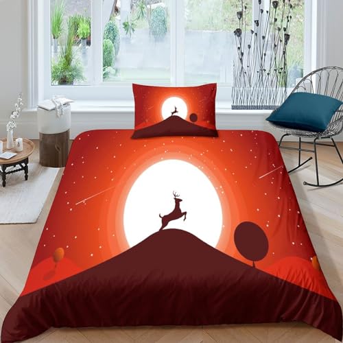 Housse de couette 135x200 avec fermeture éclair parure lit cerf 3D