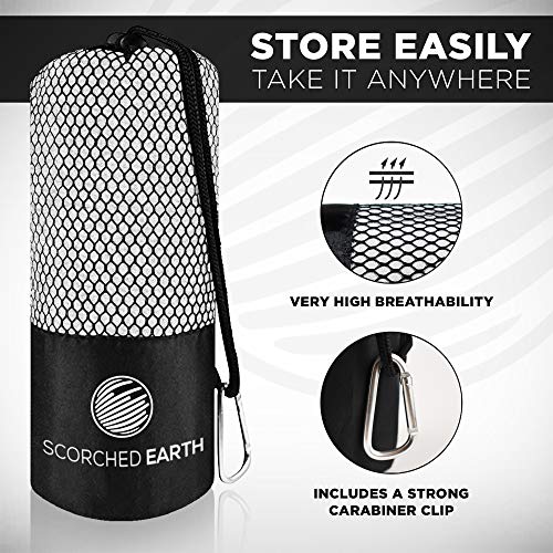 Scorchedearth Microfiber Travel & Sports Towel Set - Quick Dry, Super Absorbent, Compact, Lightweight - For Camping, Backpacking, Hiking, Beach, Yoga, Swimming - Includes 2 Sizes + Carrying Bag & Clip #TOP2