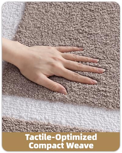 Image of Color&Geometry Extra Soft Bathroom Rugs 44x24, Absorbent Microfiber Bath Rug, Non-Slip Bathroom mat, Washable Plush Bath Mats for Bathroom, Shower, Bathtub, Laundry, Dark Beige