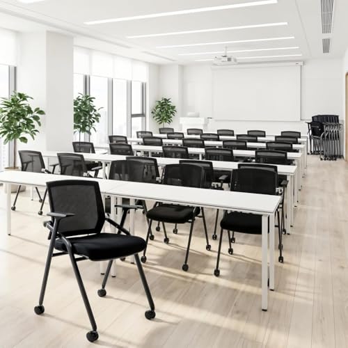 Image of 24Pack Foldable Office Chair with Wheel,Stackable Conference Room Chair with Lumbar Support,Foldable Desk Chair with Mesh Back and Arms for Conference Meeting Guest Reception Home Office Training Room