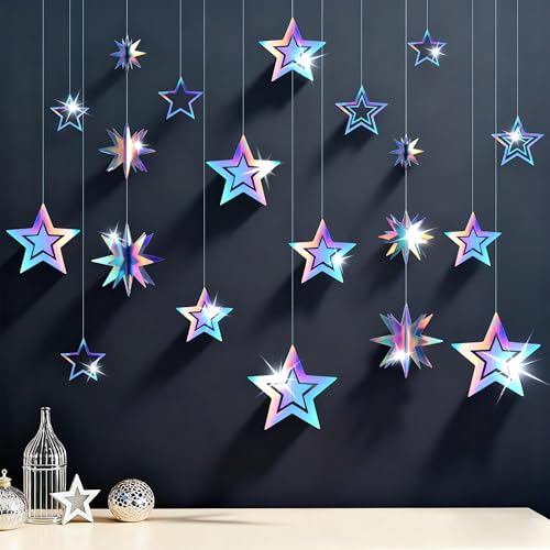 BTSD-home 14pc Iridescent 3D Star Garland Decorations College Welcome