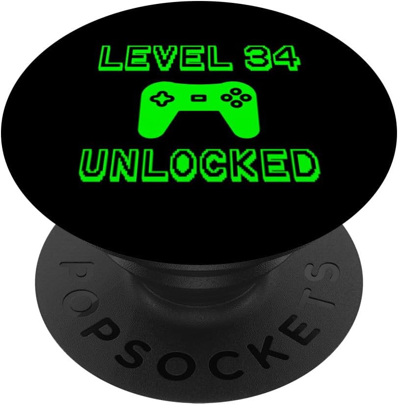 Level 34 Unlocked 34th Gamer Birthday Gaming Present Quote PopSockets MagSafe PopGrip for iPhone