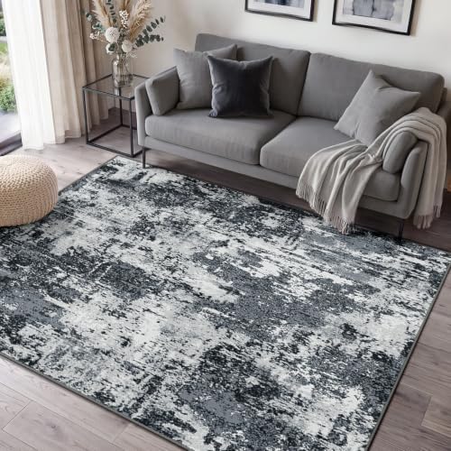 INOVADAY Abstrakt Waschbarer Teppich 120x180 cm Schwarz/Grau/Weiß/Blau | Teppich Wohnzimmer, Teppich Waschbar, Schlafzimmer, Esszimmer, Büro, Moderne Minimalistische, Kurzflor Weic