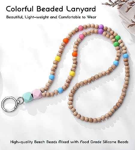 Image of Teacher Lanyard Lanyards for ID Badges Keys Women Wood Silicone Beaded Lanyard with ID Holder Work Jewelry