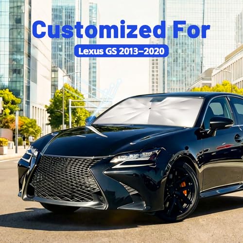 Image of Car Windshield Sun Shade for Lexus GS 2013-2020 - Reflective Coated Fabric Sunshade Umbrella for Front Window, UV Protection Heat Shield Sun Blocker Heat Reflector, 1:1 Exact Fit Keep Car Cool