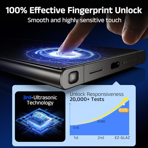 Image of EZ-GLAZ-4 Pack for Samsung Galaxy S24 Ultra Privacy Screen Protector [6.8 inch], Fingerprint Unlock, 9H Tempered Glass, Scratch Resistant, with Installation Box, Bubble-Free, HD Clear, Case Friendly