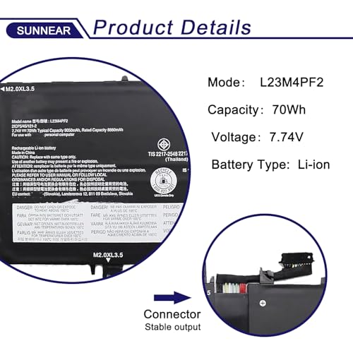 Image of L23M4PF2 L23C4PF2 Laptop Battery for Lenovo Yoga Slim 7X 14Q8X9 | 7.74V Battery for Lenovo Yoga 7 Gen 9th 2024 Slim 7X 14Q8X9; L23B4PF2 L23D4PF2 L23L4PF2 5B11N42049 SB11N42050 5B11N42051