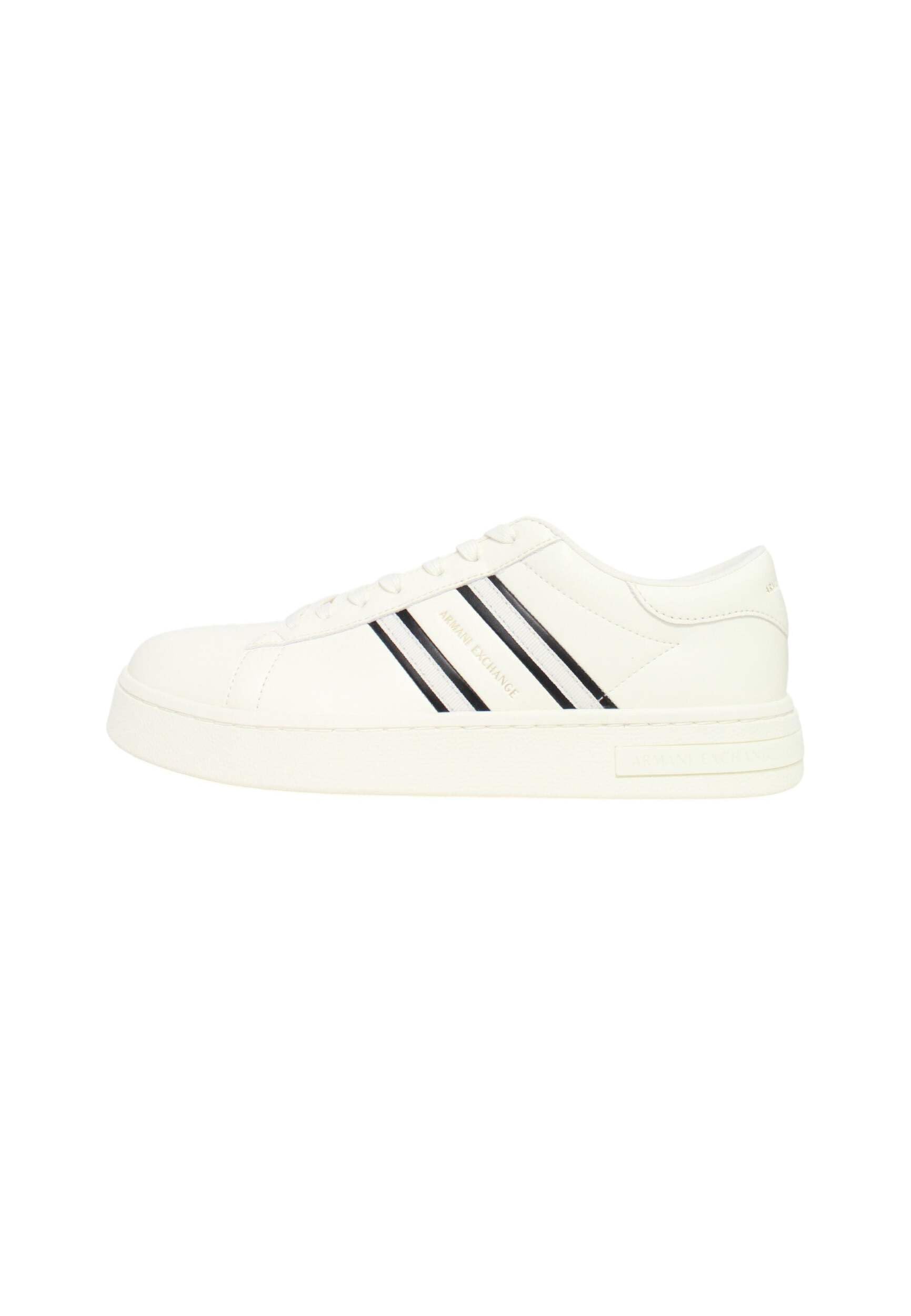 Armani Exchange Men London, Side Stripes, Color Contrast Sneaker, Off White Black, 9.5 UK