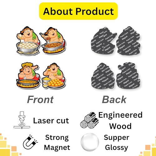 Image of Regalo Casila Indian Street Food Fridge Magnet 4 Pc Set Tourism Souvenir Wooden Travel Magnet Sweets Cartoon Chef Refrigerator Magnet Decorative Collectible Gift Kitchen Decor
