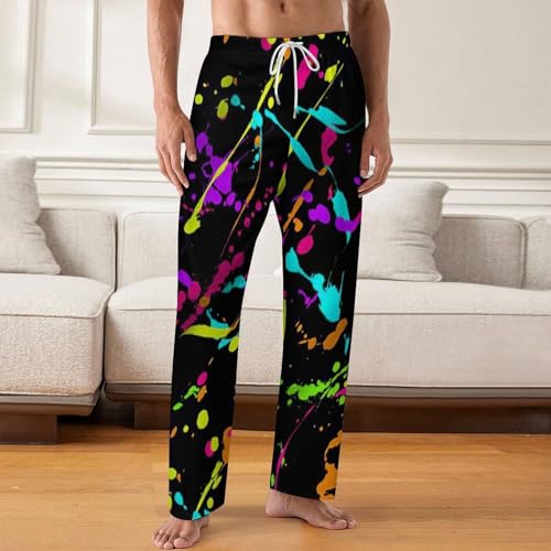 Glow In Dark Splatter Neon 2 Comfy Pajama Pants Adjustable Sleepwear Beach Pants for Men2