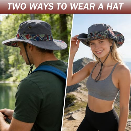 Image of GUSTAVE Sun Hats for Men Wide Brim Summer Sun Protection Cap for Men UV Protection Round Sun Cap for Hiking, Fishing, Gardning, Travel