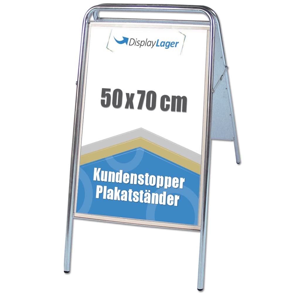 Displaylager - Support pour affiche, argent, acier – Expo Sign 50x70 cm | Biffaciale Béquille Exposant Publicitaire | Résistant aux intempéries avec panneaux avant APET/acrylique