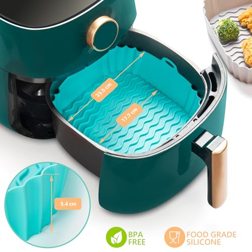 Image of Silicone Air Fryer Liners (2 Square + 1 Round) 3 Pack Reusable Silicone Airfryer Liners Tray | Replacement for Disposable Parchment Paper Liner | Food Grade Kitchen Accessories