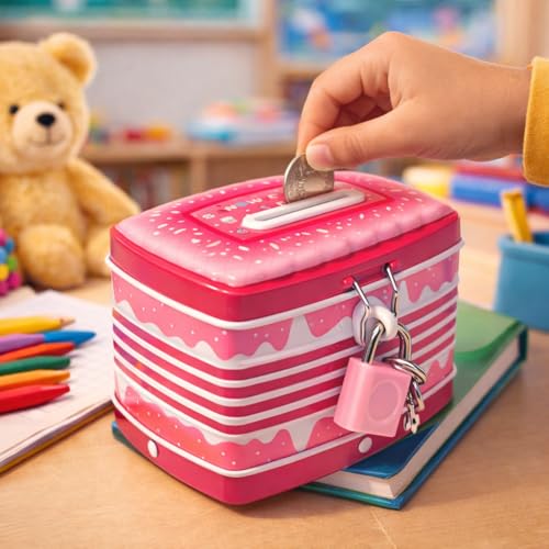 Image of Sajani Cute Cartoon Creative Portable Piggy Bank, Money Saving Box with Combination Lock, Mini Coin Bank Gifts for Boys and Girls, Best Return Gifts for Kids (Pack of 1) (Sandwich - Pink)