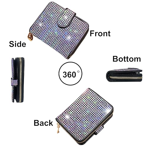 Bling Rhinestone Small Womens Wallet Girls Clutch Artificial Diamond Purse Credit Card ID Coin Holder W/Zipper Colorful4
