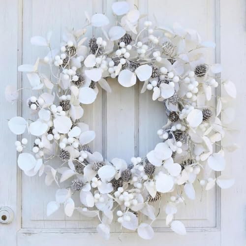 TOKCARE Winter Wreaths for Front Door, 22 Inch White...
