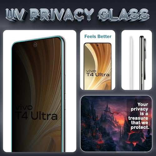 Image of ArmourPro UV Privacy Tempered Glass Screen Protector for Vivo T4 Ultra (6.77 Inch, Pack of 1) Edge to Edge Full Screen Coverage | Anti-Spy, Anti-Peeping & 9H Hardness Glass