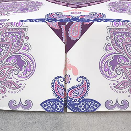 Lavender Paisley Bedskirt Bohemian Flower Bed Skirt Tribe Aztec Exotic Purple Bed Skirts King For Girls Women,Rustic Floral Ethnic Nordic Bedding Decor European Style Boho Room Decor #TOP3