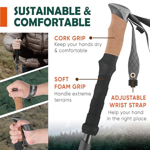 image for TREKOLOGY Trek-Z Cork Grip Trekking Poles – Lightweight Folding Hiki