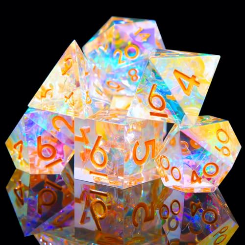 YEMEKO Laser DND Rainbow Dice Set Dungeons and Dragons Dice with Iridescent Iconic Coating, Polyhedral Dice with Resin Sharp Edge for RPG, MTG Table Games （Aurora Borealis）
