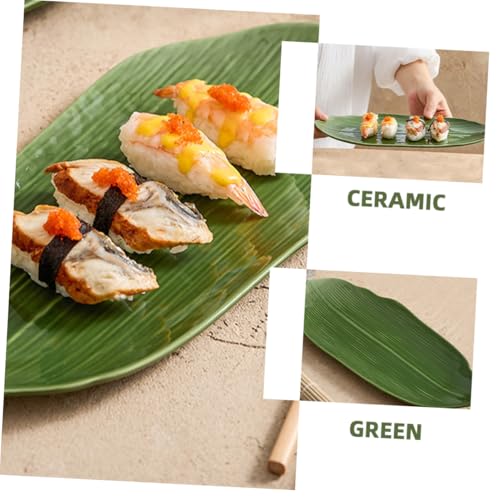 Plato de cerámica en forma de hoja para sushi miniatura 4