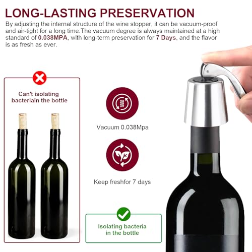 3 stuks wijnflessendoppen, herbruikbaar, wijnaccessoires, wijndop van roestvrij staal, lekvrij om de wijn vers te houden, geschikt voor rode wijn, champagne, mousserende wijn - Afbeelding 6
