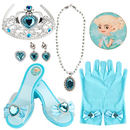 Girl Princess Dress Up Shoes Set Princess Role Play Collection Kit Pretend Jewelry Toys Accessories Set with Tiaras Crown Gloves Necklaces Earrings Gift for Birthday Halloween Christmas Costumes Party