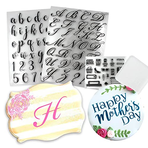 4PCs Alphabet Cake Stamp Tools, Alphabet & Numbers Cookie Stamp, DIY Fondant Cake Mold High Heel Sunglasses Fondant Molds for Fondant Biscuit Cake Cookie Mold Baking Tool