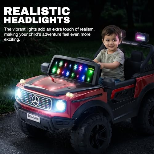 Image of Baybee Benzie Pro Battery Operated Jeep for Kids | Baby Ride on Electric Car with Parental Control, RGB Lights & Music | Rechargeable Big Battery Car for Kids 2 to 6 Years (Metallic Red)