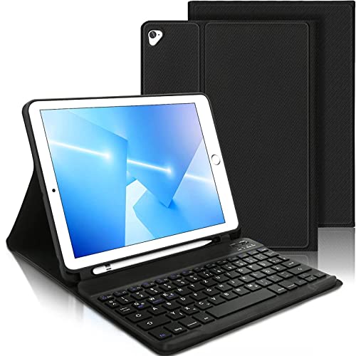IVEOPPE Tastatur Hülle Kompatibel mit iPad 6.Generation 2018/ iPad 5.Generation 2017/ iPad Pro 9.7 Zoll/iPad Air 2/ Air 1, Deutsch QWERTZ Abnehmbare Tastatur, Schutzhülle mit Stifthalter, Schwarz Cover