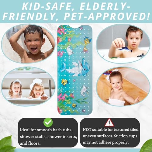 Image of ENKOSI Bath Mat - Large Non Slip Bathtub & Shower Mat - Extra Long 40 X 16 Inch Bathroom Mats for Tub Nonslip Anti Slip Bathmats (Dolphin Print)