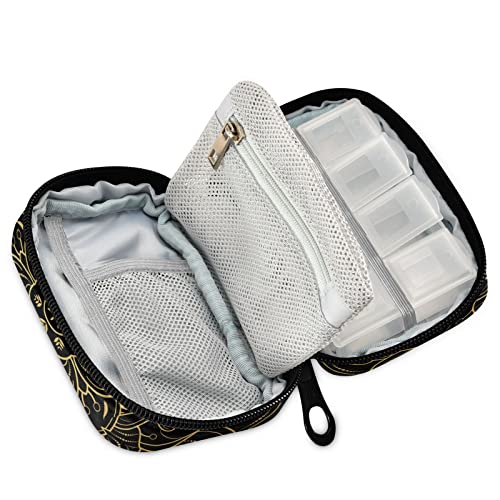 Vintage Floral Mandala Pill Case, Weekly Portable Pill Bag Container 7 Days Pill Box Organizer Vitamin Supplement Holder With Zipper For Travel Family Business #TOP1