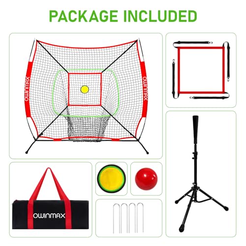 OwinMax 6x6FT Baseball Net, Baseball & Softball Training net with Batting Tee, Strike Zone & Circular Target and Weighted Ball, Portable Design with Compact Storage,Great for Kids by OwinMax - Image 2