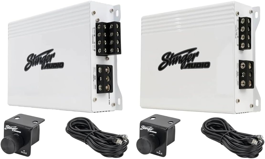 Stinger Audio MT-1000.1M 1000 Watt RMS 1-Channel Monoblock Marine Audio Subwoofer Amplifier + Stinger Audio MT-600.4M 1000 Watt RMS 4-Channel Compact Marine Audio Amplifier