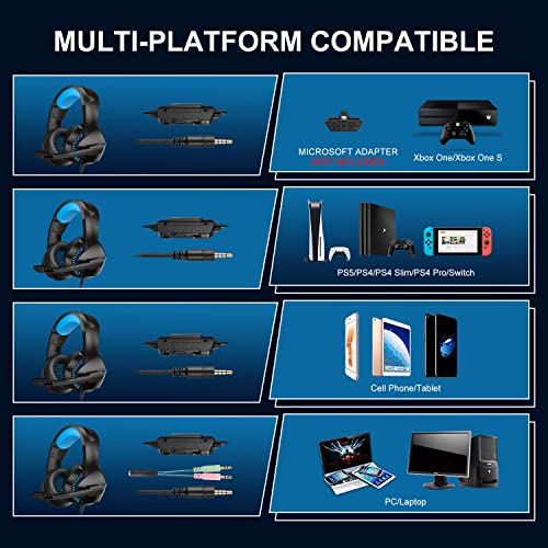 Ps4 Gaming Headset With 7.1 Surround Sound, Xbox One Headset With Noise Canceling Mic & Led Light, Over Ear Headphones, Compatible With Nintendo Switch, Pc, Ps4, Xbox One, Laptop (Black Blue) #TOP1