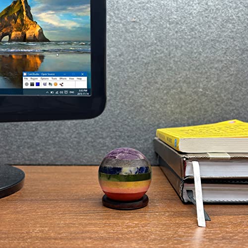 Image of Shubhanjali Feng Shui 7 Chakra Crystal Sphere Ball 100-150g with Wooden Stand | Natural Healing Stone for Vastu, Reiki Healing, Positive Energy, Chakra Balance, Spiritual Growth & Home Decor