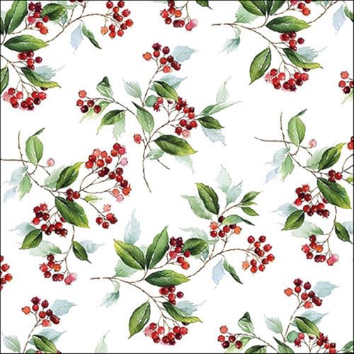 Ambiente Weihnachten Serviette 33 cm Winter Blattwerk Holly Berry...