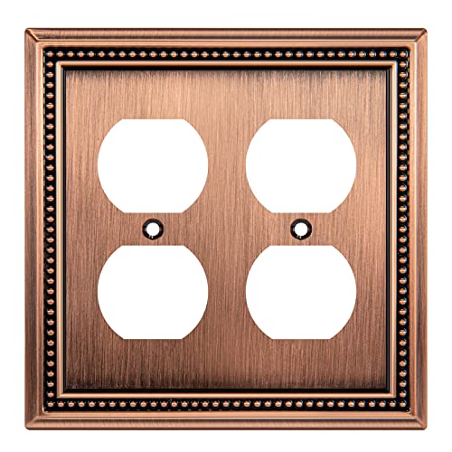 Image of Sunken Pearls Heavy Duty Decorative Wall Plate Switch Plate Outlet Cover (Double Duplex, Antique Copper)