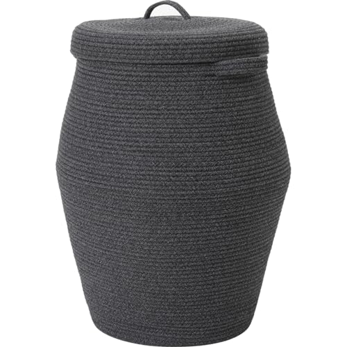 Cottonphant 26" x 20" Tall Extra Large Storage Basket with Lid, Cotton Rope Storage Baskets, Woven Laundry Hamper with Cover, Cloth Storage Bin, for Clothes Towels in Living Room, All Grey Black Mix