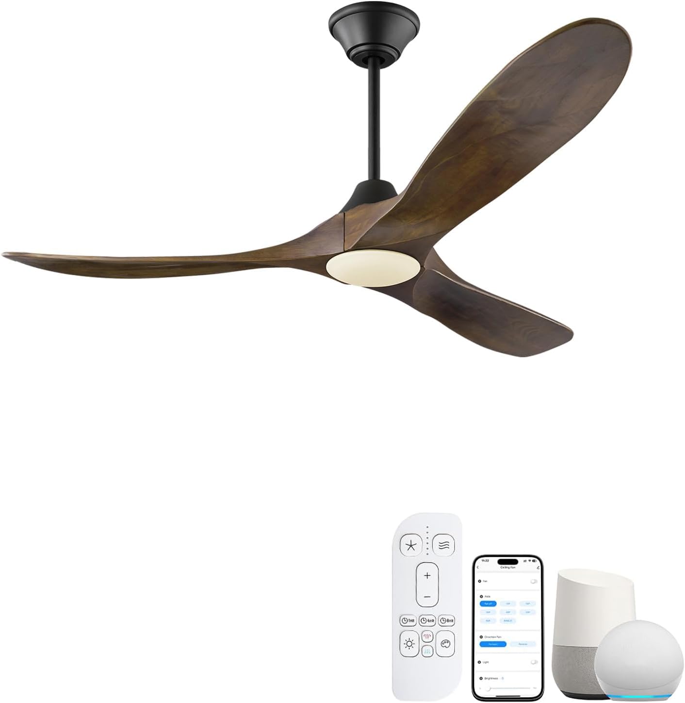36 Inch Smart Ceiling Fan with Lights, Indoor Outdoor Ceiling Fans 3 Wood Blades, 6 Speeds Dimmable Quiet DC Motor, Remote/Alexa WiFi App Control, Modern Low Profile for Small Bedroom Patio Office