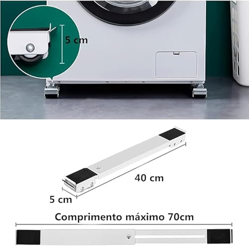 Suporte Com Rodinhas E Travas Base Ajustável Máquina Lavar Fogão Geladeira Móveis Resistente Reforça