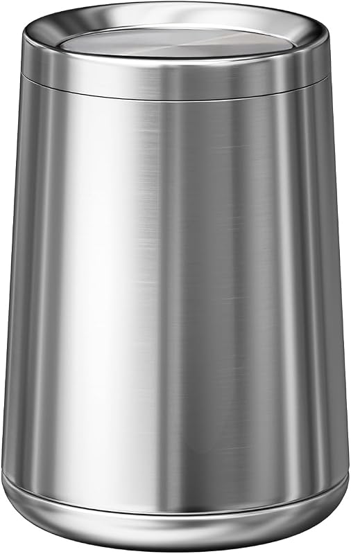 8L/2.1GAL Brass Garbage can，Brushed Nickel Bathroom Trash can with Lid,Stainless Steel,Samll Wasebasket for Bathroom,Powder Room,Bedroom,Laundry Room (silver-32-8l)