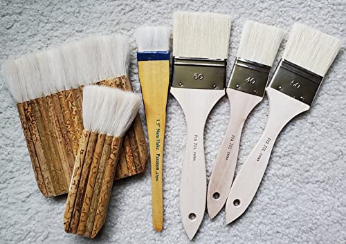 Encaustic Oil Acrylic Hake Brush Set of 6 (3 Soft Hair, 3 Hog Bristle)