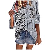 ZGNB Women's Oversize Blouse Women's V-Neck T-Shirt 3-4 Sleeves V-Neck Tunic Oberteile Hemd Lose Chiffon Bluse Damen Bluse Blumen Tunika Festlich Damen GroßE GrößEn Sweatshirt Damen Lang Strandbluse