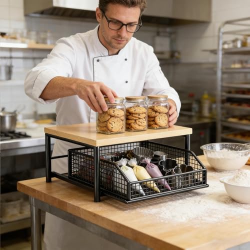 dewdat Soporte para Microondas De Cocina | Organizador Vertical De 2 Niveles - Estantes De Almacenamiento De Pie | Cuenta con Cesta Extraíble Inferior para Uso En Hogar, Apartamento, Cocina, Despensa - imagen 7