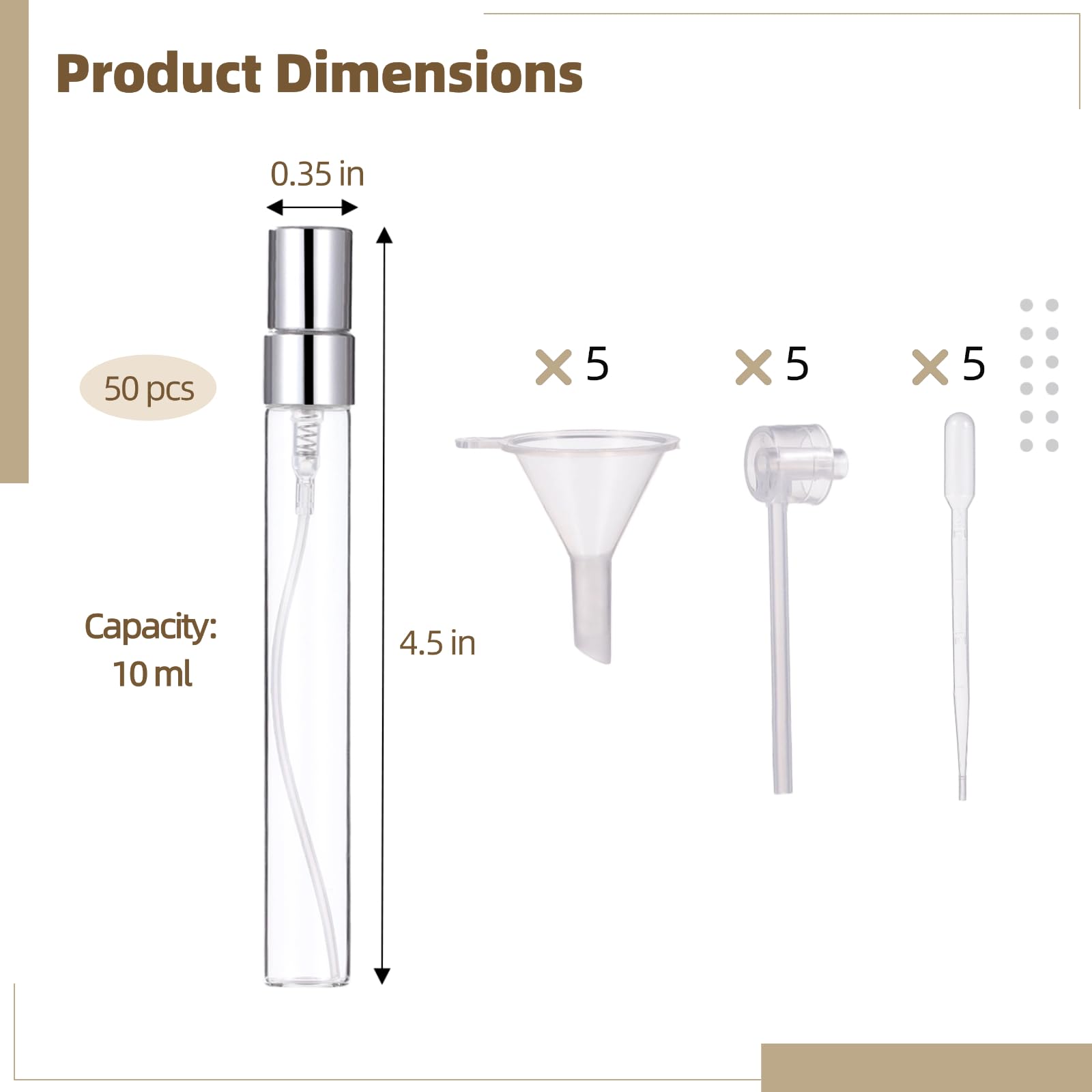 50 Stk. 10 ml Sprühflaschen, Mini Klare Glas Parfümflaschen mit Tropfer, Trichter, Transferwerkzeug, Tragbare Nachfüllbare Sprühbehälter, Feiner Nebel Leere Ätherische Öl Flaschen für Zuhause Reisen