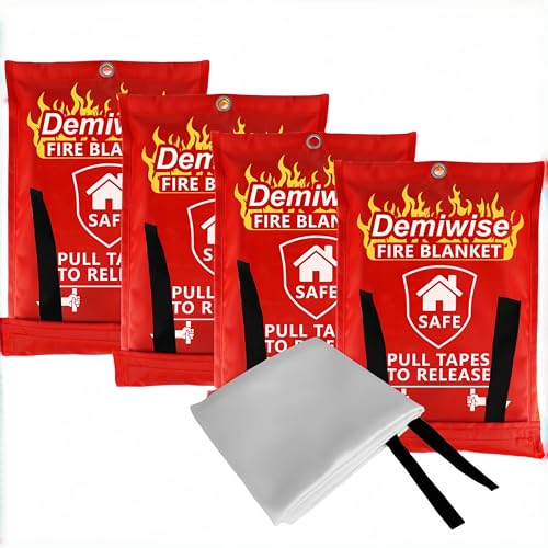 Demiwise Fire Blankets for Home and Kitchen,4-Pack 40'x40' Emergency Fire Safety Blankets for People House Car Office Warehouse Emergency Survival Safety