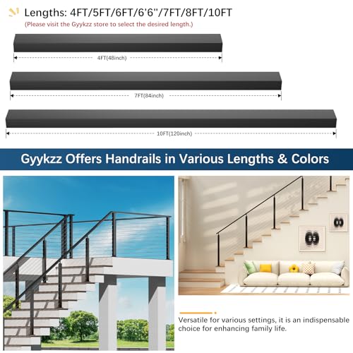 Image of 7FT Stainless Steel T304 Black Handrail, 3 Pack Rectangular Tube Cable Railing Handrail with Plastic End Caps, Flat Top Rail for Indoor Outdoor Deck Stair Cable Railing System DIY Balustrade