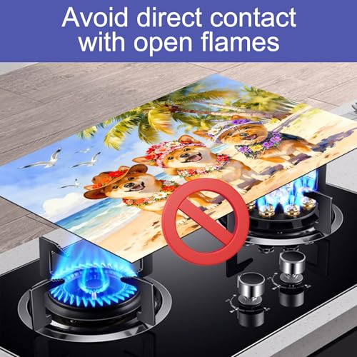 Image of HOMETITUTE Summer Stove Top Cover 28x20 Beach Dogs Heat Resistant Protector